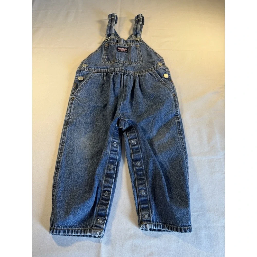 Vintage OshKosh B'Gosh 90s Denim Overalls Blue‎ Medium Wash Classic 2/2T
